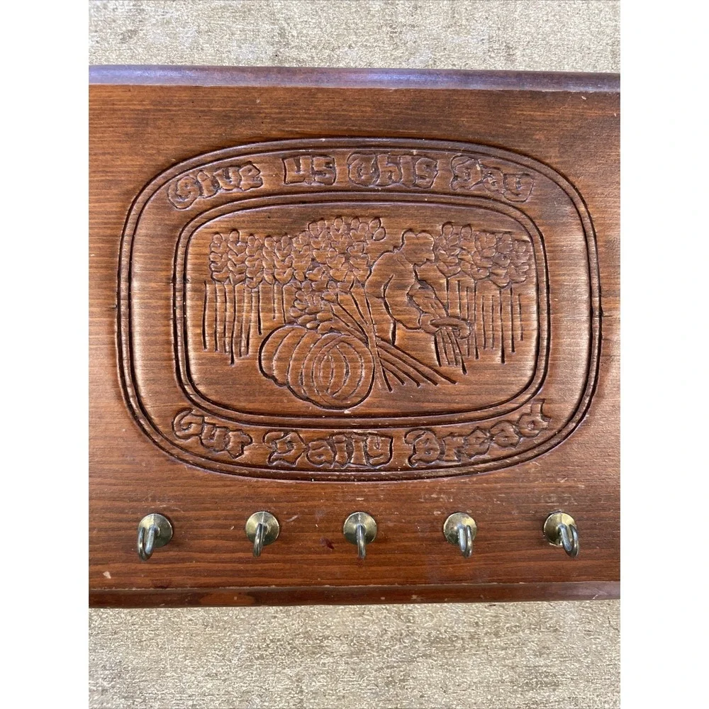 Wood Key Hanger Plaque Give Us This Day Our Daily Bread Vintage Cottagecore